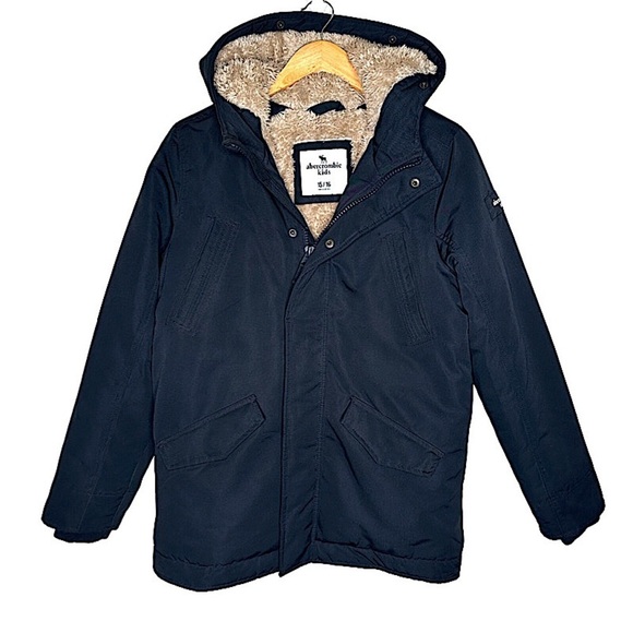 Abercrombie Kids 15/16 Black Faux Fur Lined Hooded Winter Parka Coat - Picture 1 of 14